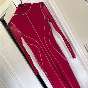 Fuzzi Abito Midi Long Sleeve Turtleneck Bodycon Dress